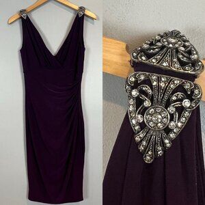 Lauren Ralph Lauren Evening Dress Purple Sheath Jeweled Shoulders Size 6